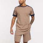2021 Wholesale Color Block Panels Crew Neck T Shirt Short Sleeve Sweatsuits 2 Piece Sets Mens Short Sets