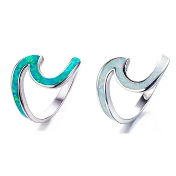 Custom 925 Sterling Silver Wave Blue Opal Rings Australian Synthetic Opal Jewelry