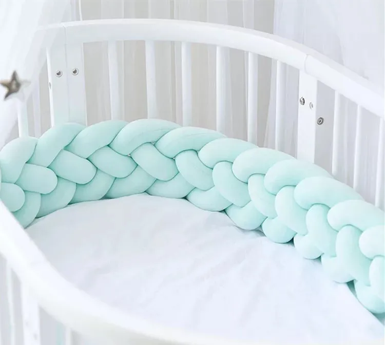 Baby Bed Bumper Knotted Woven Plush Soft Pillow Decorative Baby Bed Crib Bumper Breathable Pillow Cushion 157 inches 4m 