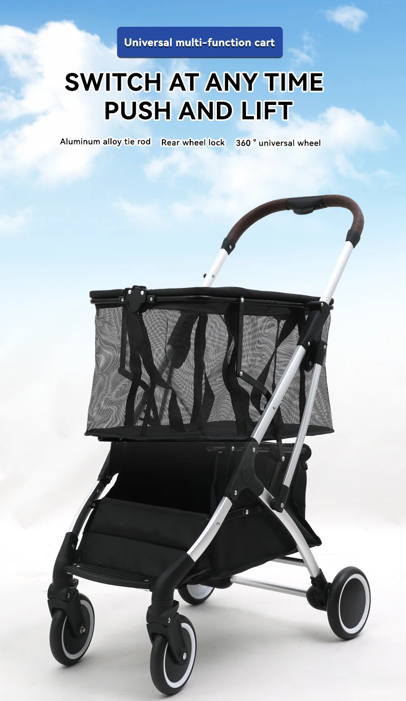 New Pet Stroller Luxury Double Deck Stroller Dog Cat Large Space Folding Bag Multi-functional Stroller Pet Products factory