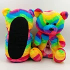 Plush Toy Wholesale Custom Hot Selling Stuffed Plush Toy 12 Inch Internal 8.5inch Rainbow Teddy Plush Bear Slipper