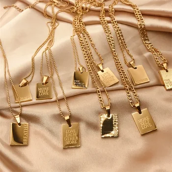 Wholesale Fashion Jewelry 18K Rectangular Pendant Letter Chain Necklace Dainty Stainless Steel Necklace For Unisex