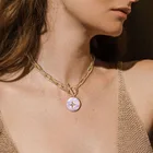 Shell Necklace Necklace Pendant Necklace 18K Gold Plating Jewelry Cross Pattern Pendant Brass Zircon Shell Necklace