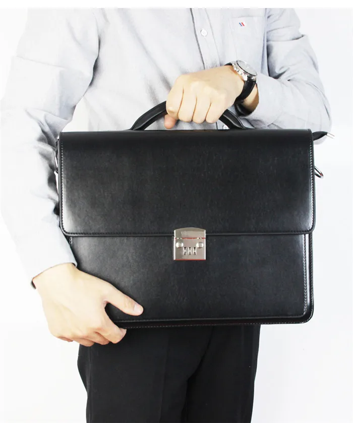 Business Men Briefcase Wholesale Theftproof Black OL Handbag PU Leather Hardware Multi-pocket Hand Briefcase With Code Lock