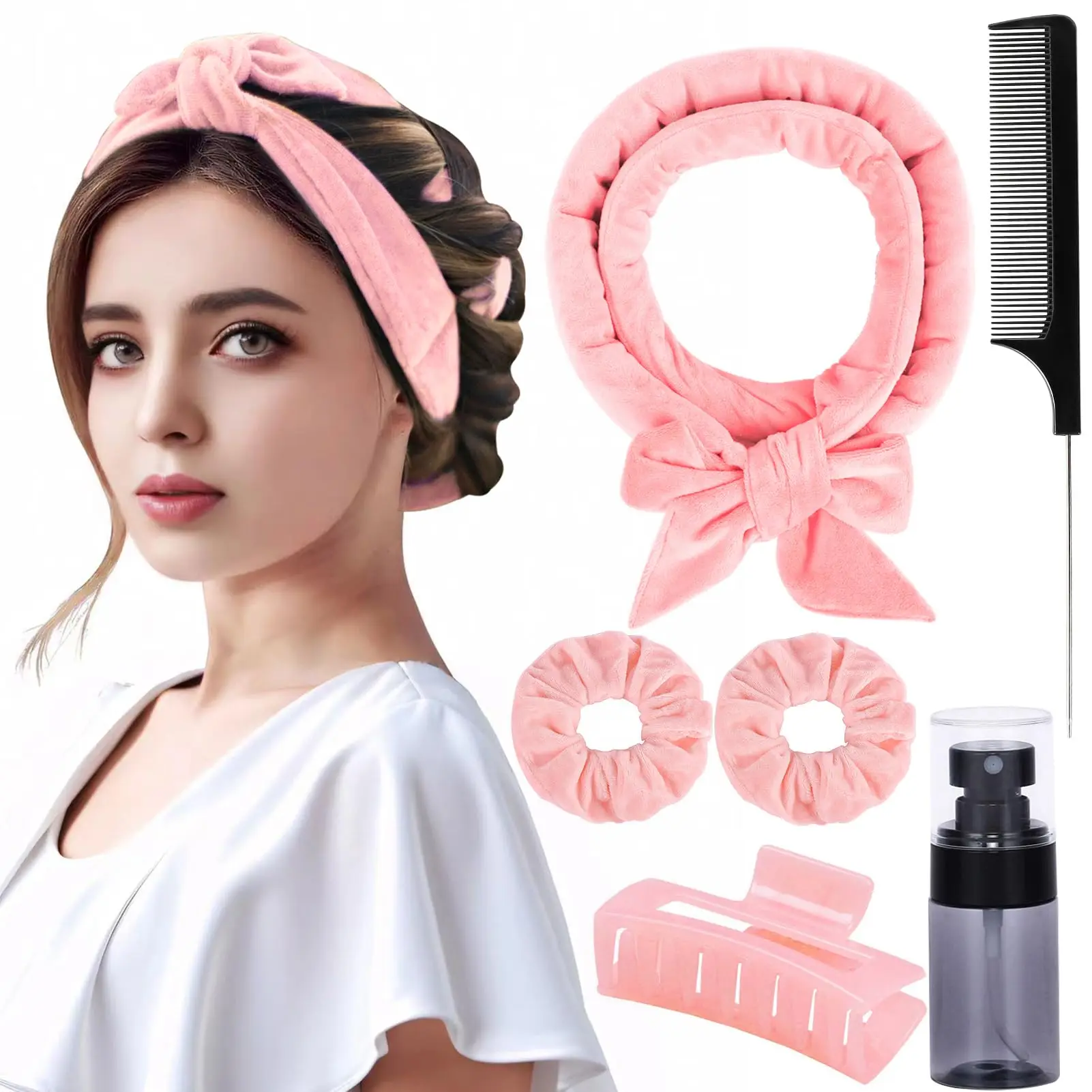 Wholesale Solid Color Heatless Curling Rod Headband Sleeping Hair Roller Set Wave No Heat Hair Curls With Scrunchies
