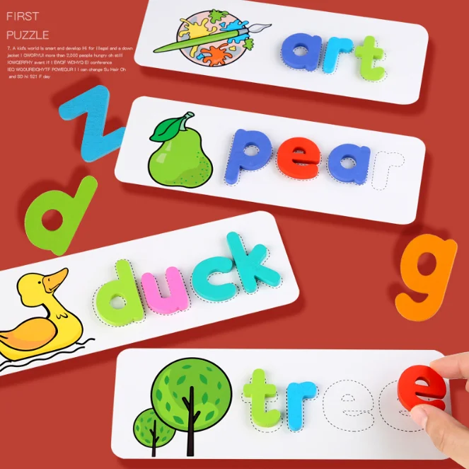 Kindergarten Teaching Toys Wooden Puzzle Jigsaw 26 Letter Puzzle Blocks Words Spelling Game Montessori Wooden Toys