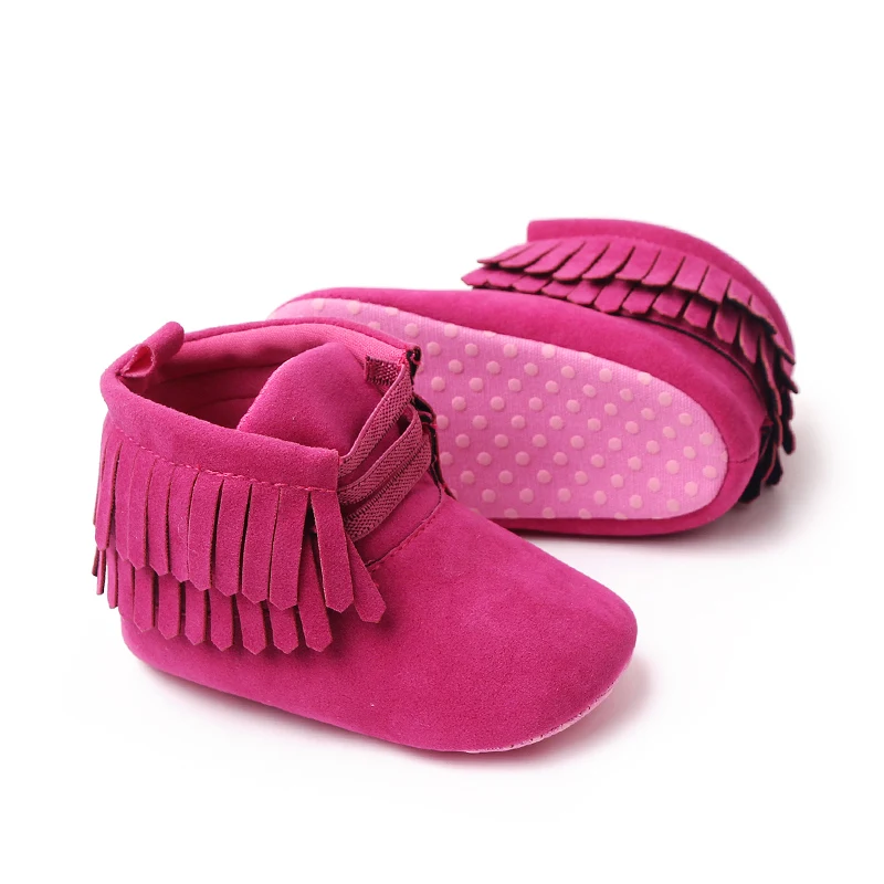 Solid Color Bright Eye Suede Baby Girls Soft Soled Spring and Autumn Warm Walking Shoes factory