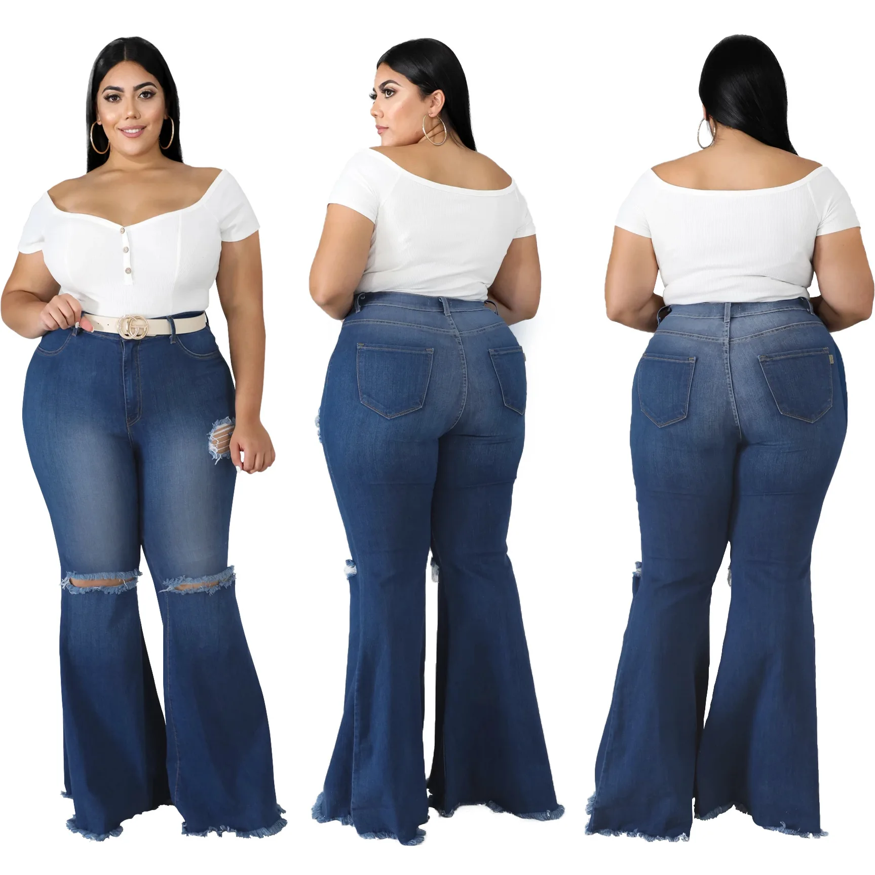 Hot Sell High Waisted Fat Women Flare 