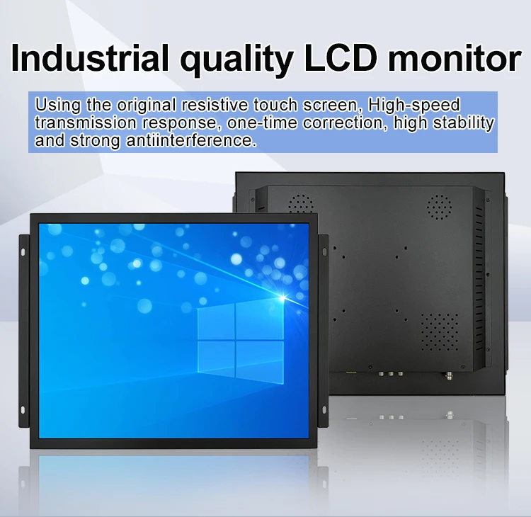 Wholesale 19 Inch LCD Monitor 4-wire Resistive Touch Screen Open Frame Hanging Ear Metal Case HD-MI VGA BNC Industrial in Stock