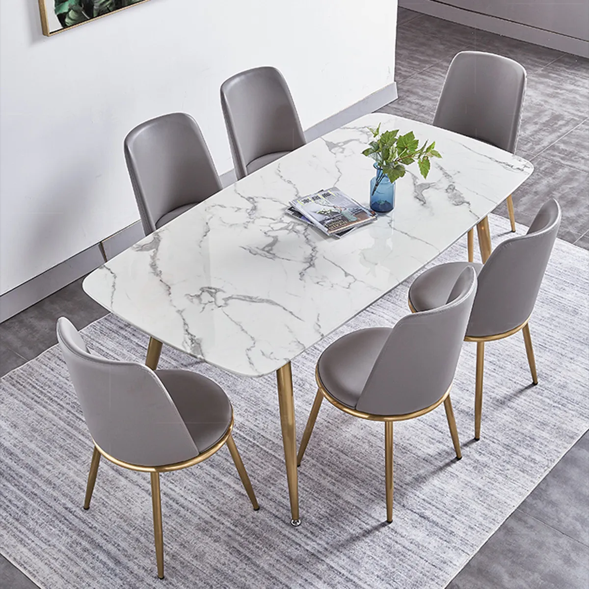 Decoration top nordic gold rectangular dining table 6 seater chairs modern luxury dining room furniture set marble dining tables
