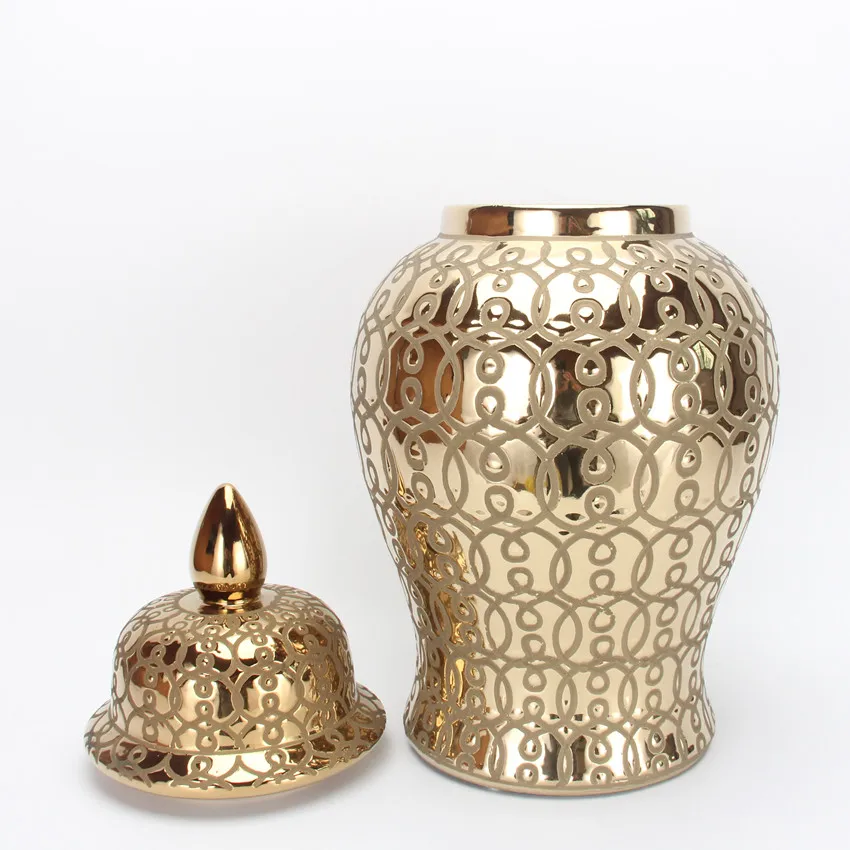 J198 Ceramic Gold Ginger Jar New Design Temple Jar Sets Hot Sale Home