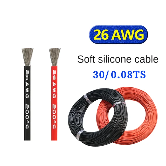 26AWG Super Soft Silicone Cable 0.08mm Tinned Copper Core High Low Temperature Resistant 600V Rated Silicon Wire Roll Packaging