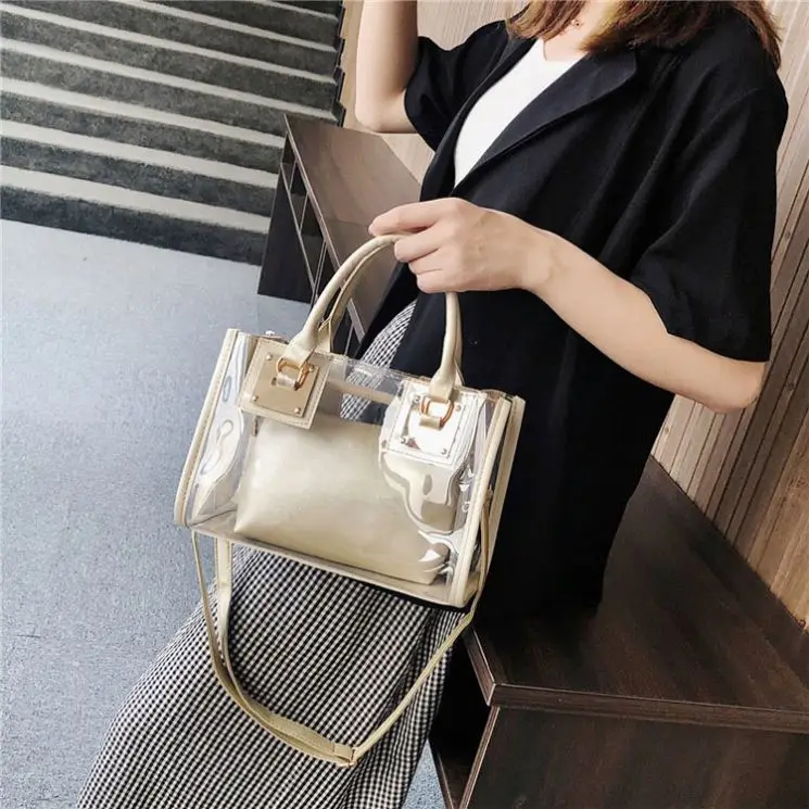 Woman New Fashion Jelly Beach Bag Handheld Crossbody Bag Korean Version Girl Transparent Letter Single Shoulder Woman Bag