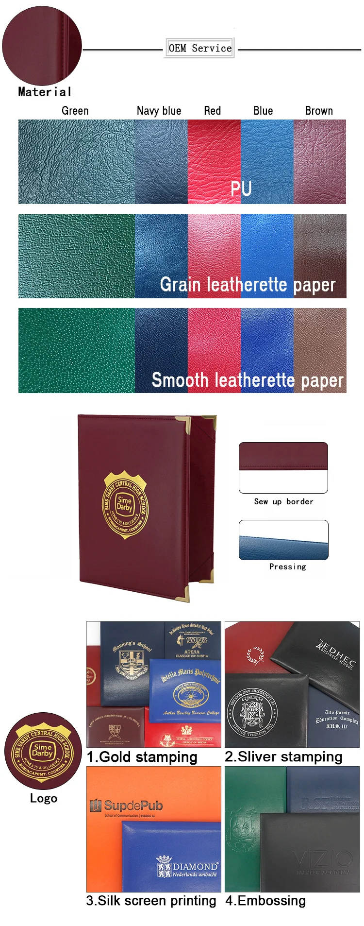 Wholesale PU Gold Stamping A4 Size Graduation Diploma Cover Certificate Folder with Metal Corner manufacture