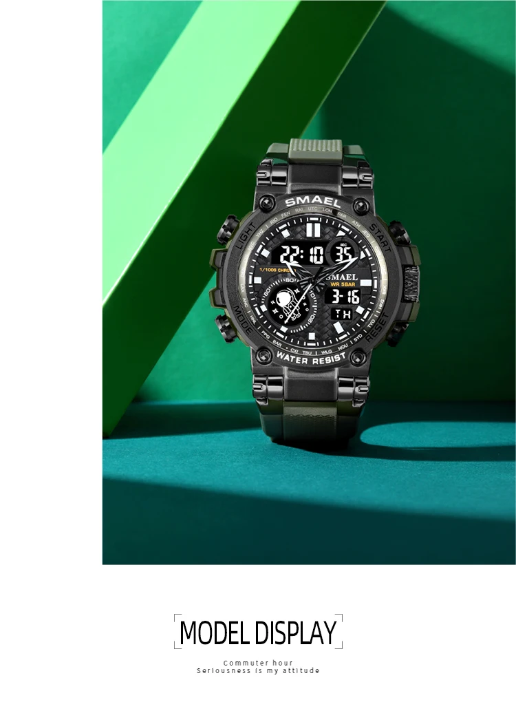 SMAEL 8093 Sport Watch Men Watches Waterproof 5Bar Dual Time Men's Watches Shock Resistant Alarm Clock montre homme