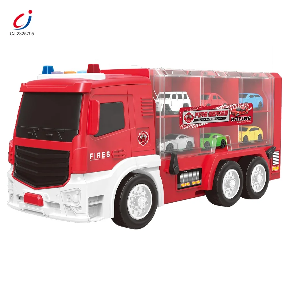 Chengji juguetes storage car play game set track car racing toys parking lot 2 in 1 deformation container truck toy parking lot