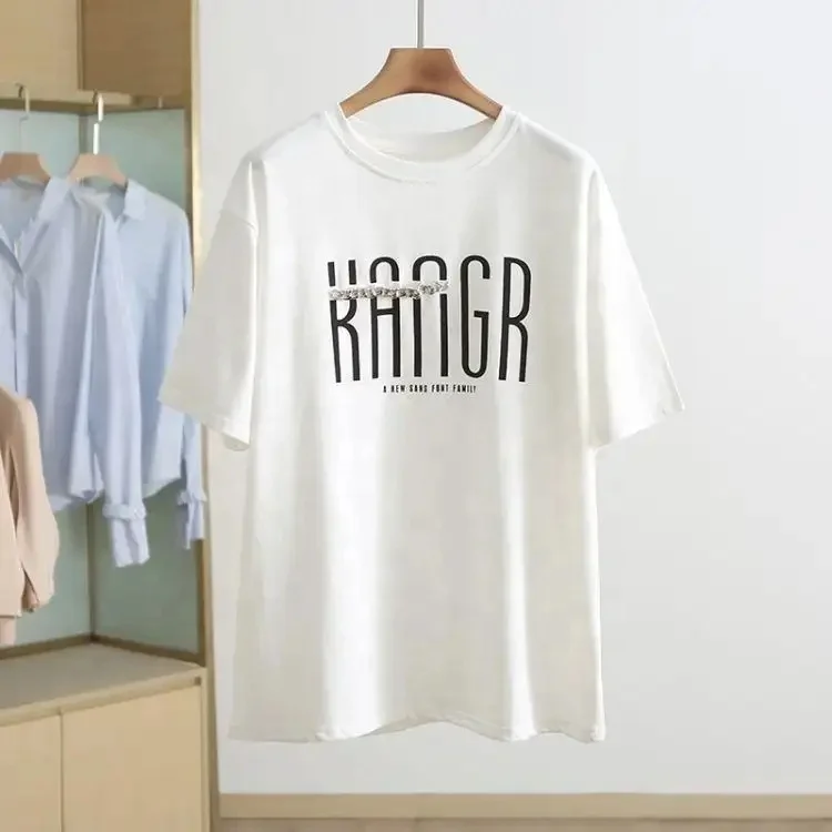 Summer new Korean version of large size trend women's cotton short sleeve T-shirt women's loose half sleeve base shirt stock