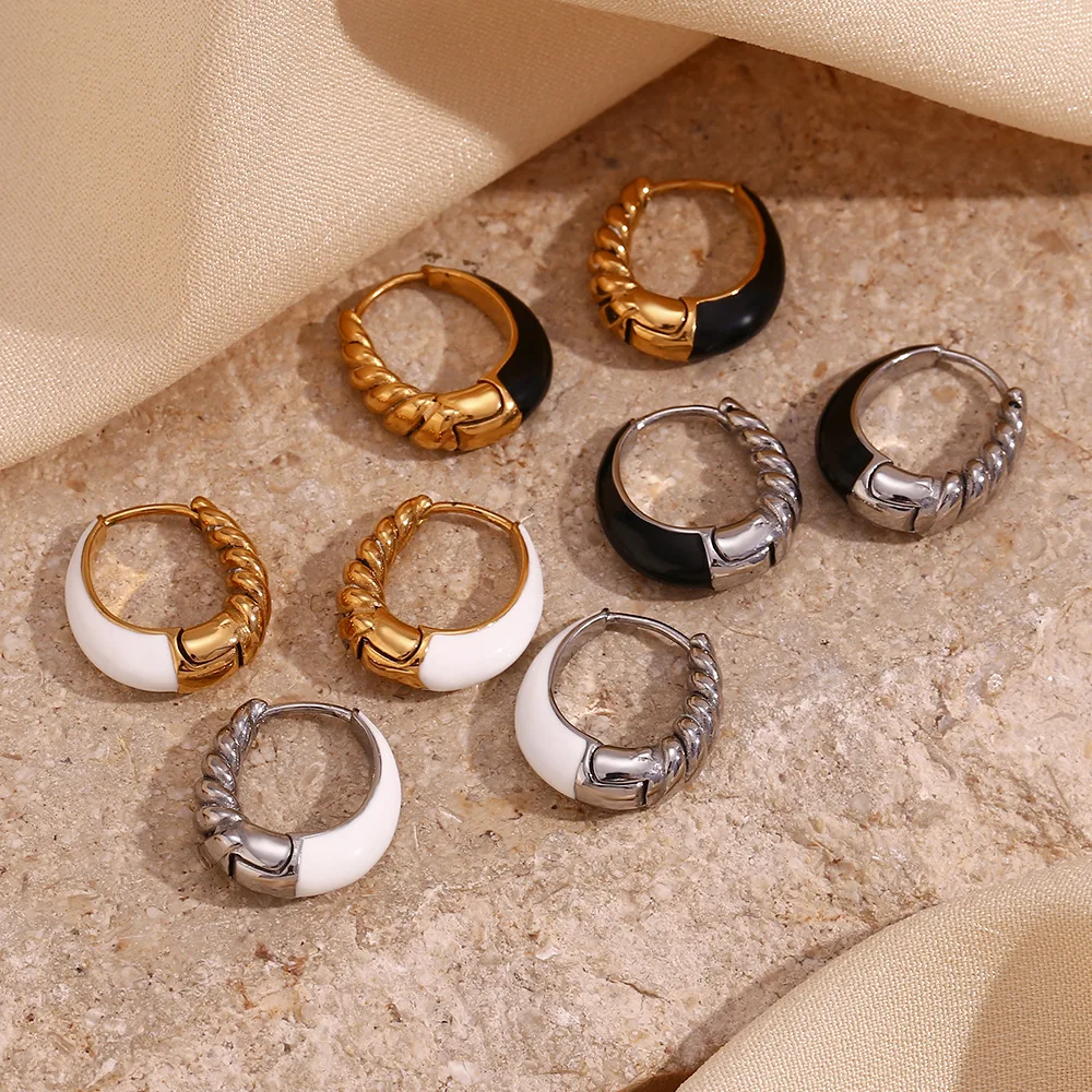 Hip Hop Stainless Steel Gold plated jewelry irregular enamel fancy hoop earrings wholesale