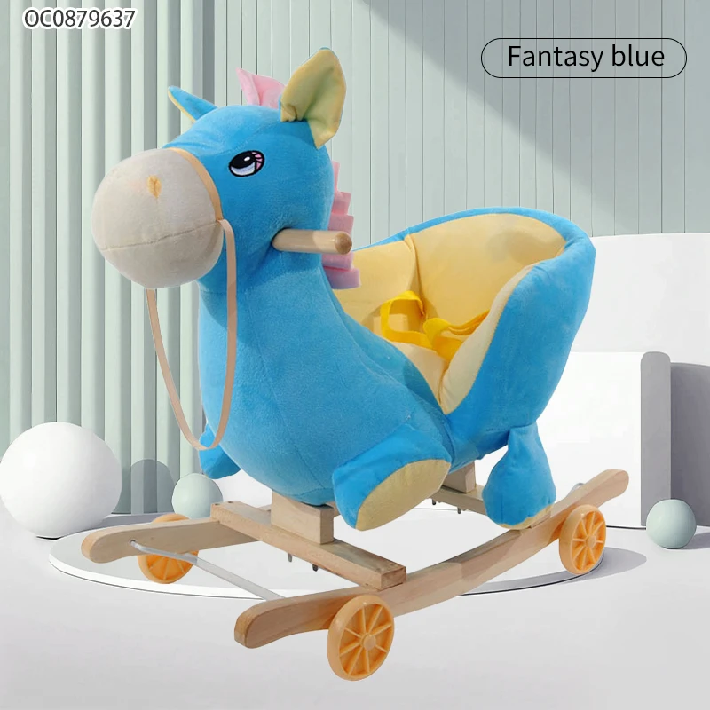 Wholesale wooden rocking horse toys kids ride on toy animals with music light