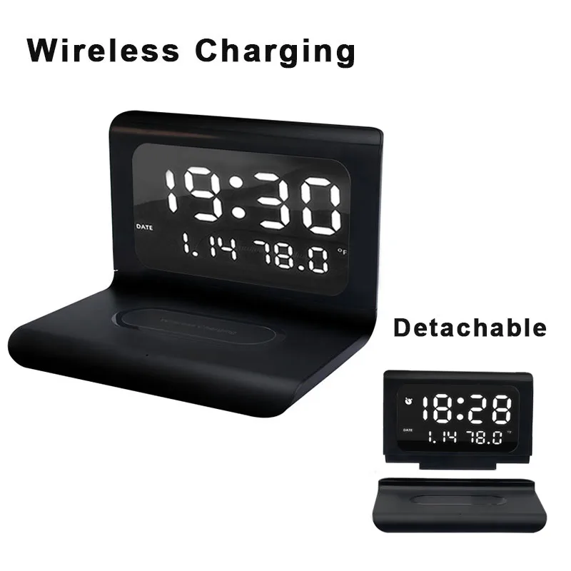Dropshipping New Products Led Digital Display Electronic Alarm Clock With Wireless Charger
