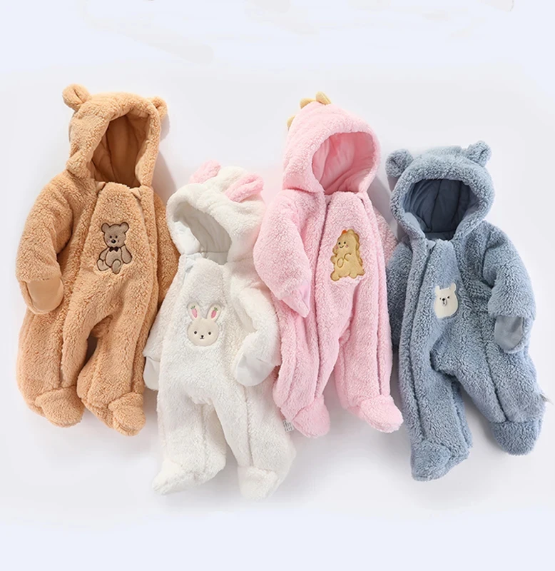 Newborn Baby Winter Jacket Warm Hooded Infant Romper Thicken Soft Cotton Boys Jumpsuit Cartoon Baby Girl Clothes