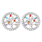 Cz Stud Earrings 925 Silver Rainbow Cubic Zirconia CZ Crystal Tree Of Life Stud Earrings