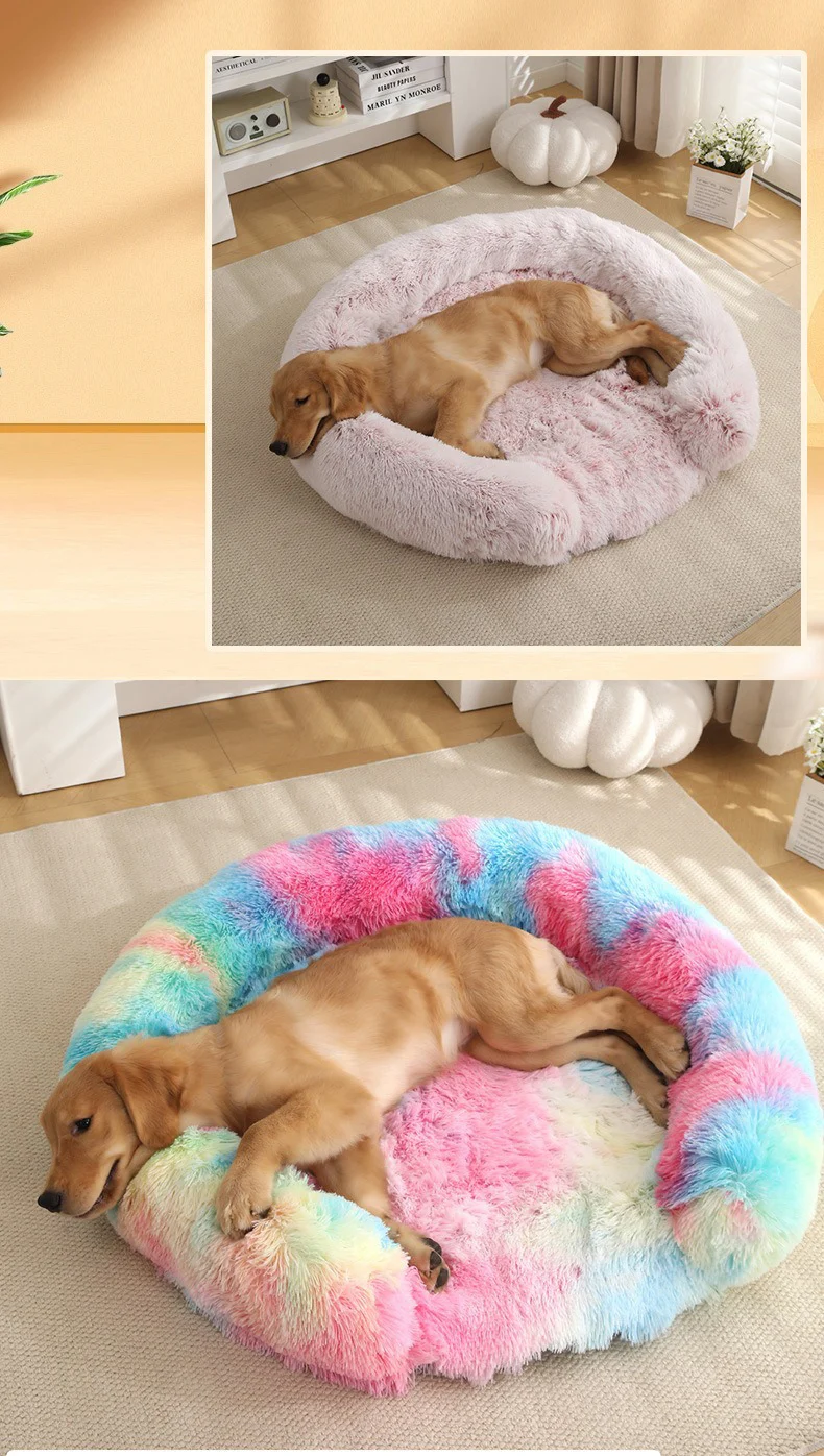 product plush round pet bed winter warm soft comfortable machine washable luxury dog bed cat kennel pet mat wholesale-53