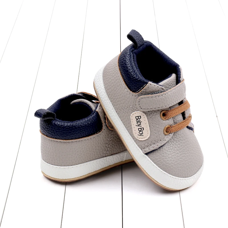 Spring and Autumn Leather Lettering Design Non-slip Baby Toddler Shoes for Boys and Girls factory