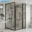 Luxury Bath SeaWin Luxury Hotel Matte Black Frame Tempered Glass Shower Enclosure Door Bath Pivot Shower Room Cabin