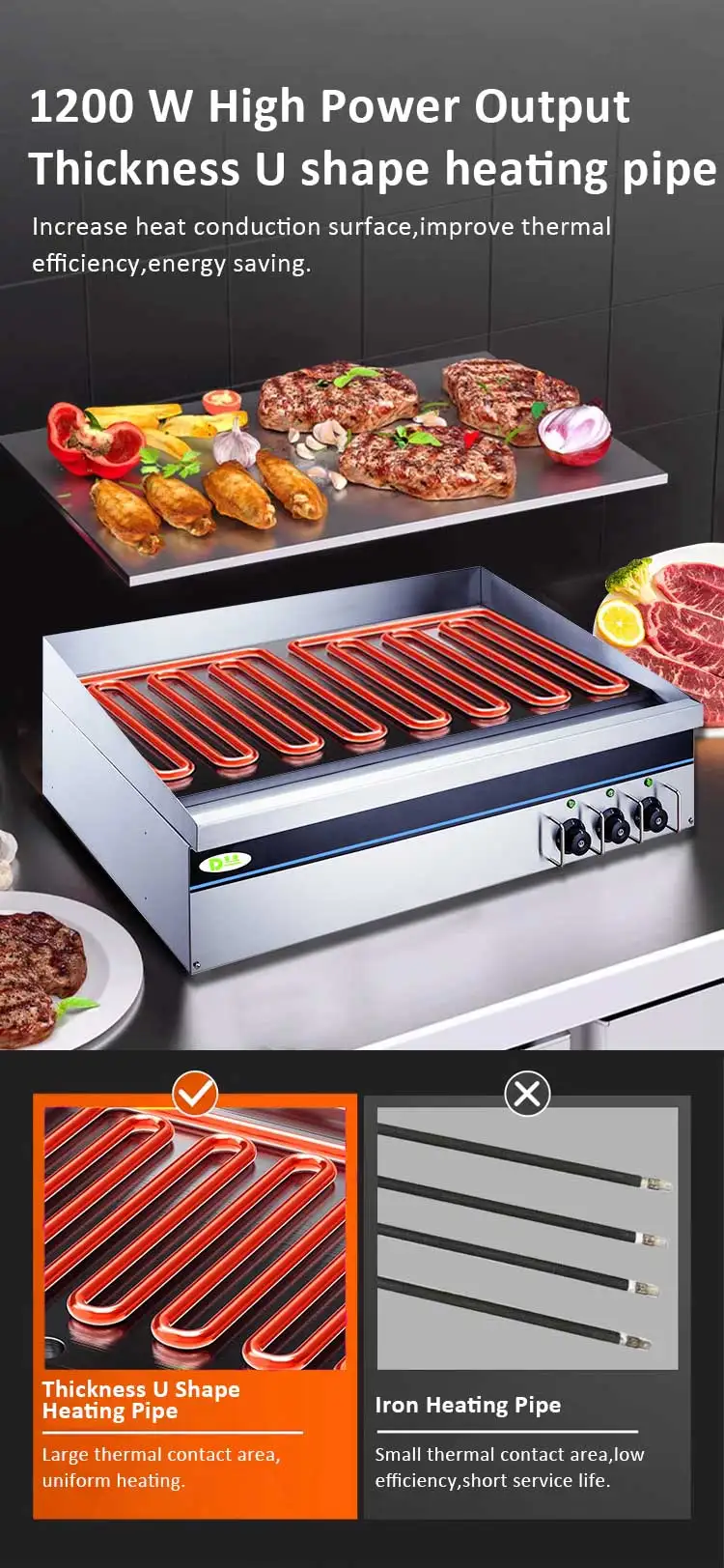 Counter Top Flat Plate Hamburger Electric/Gas Griddle Grill For hotel.jpg