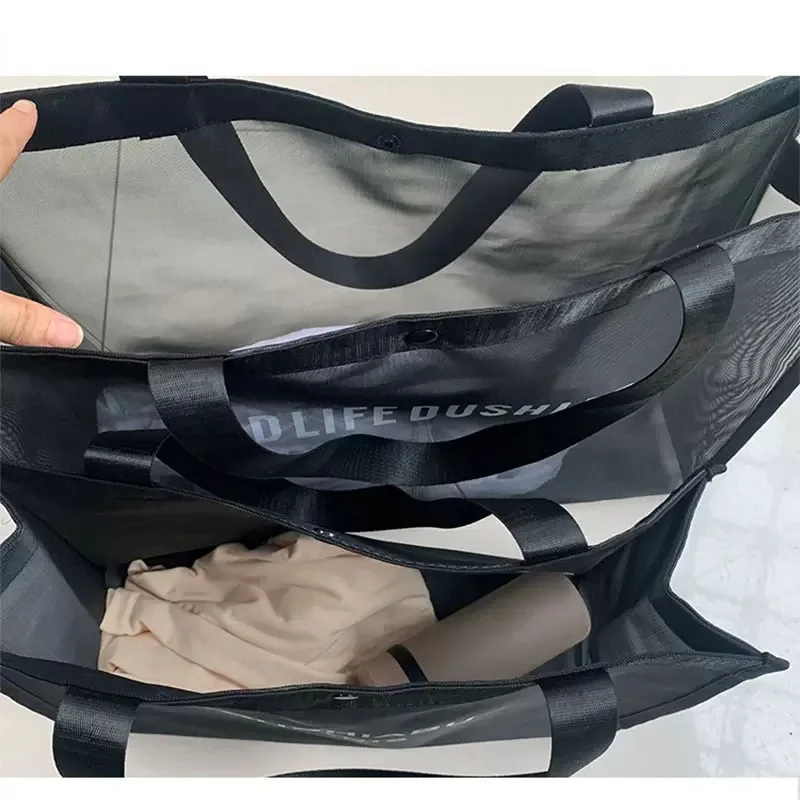 Customize logo Shopping Bag Fitness Bag One Shoulder Beach Bathing Mesh Transparent Storage Bag