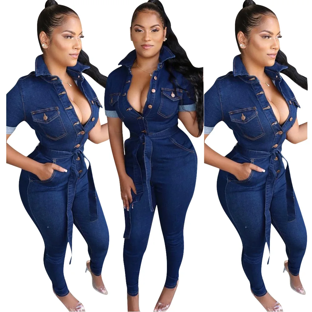 dark blue jean jumpsuit