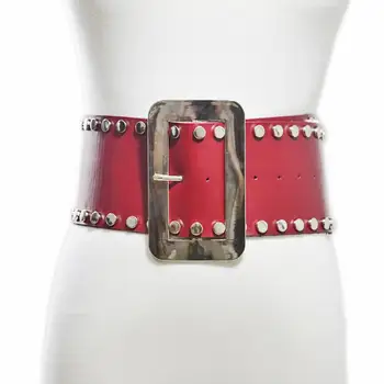 Super wide belt ladies pin buckle decorative coat belt rivet big buckle girdle