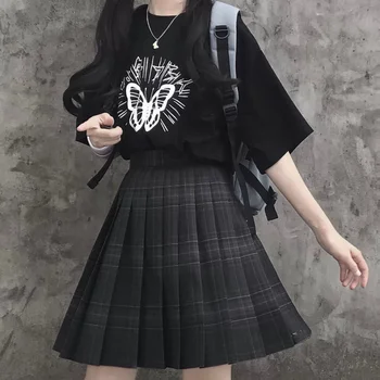 Gothic Harajuku Plaid Skirt Women Kawaii Cute Black Pleated Mini Skirt Japanese School Uniform Girls Preppy Style Jk