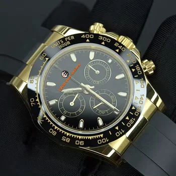 N Factory Super clone Rolexese Daytonas 40mm black dial with small spiral second hand dial gold men's automatic mechanical watch