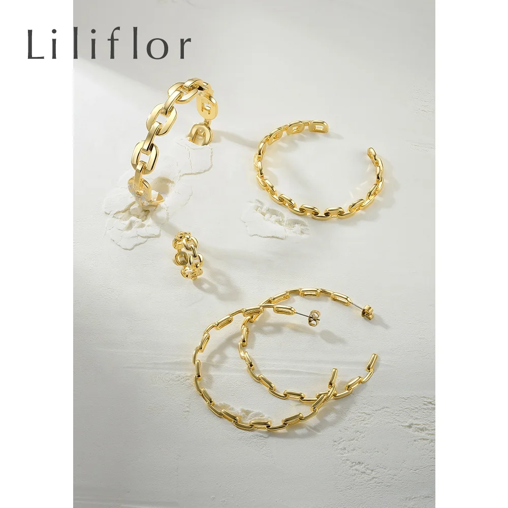 LILIFLOR Fashion High Quality 18K Gold Plated Brass Jewelry Hollow Link Chain Finger For Women Rings RF184006
