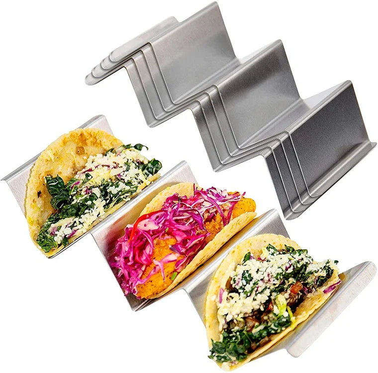 Each Tray Holds 2 Tacos HOME-X Stainless-Steel Taco Shell Holders Metal Taco Stand Restaurant and Home Taco Night-Set of 2 Taco Trays 
