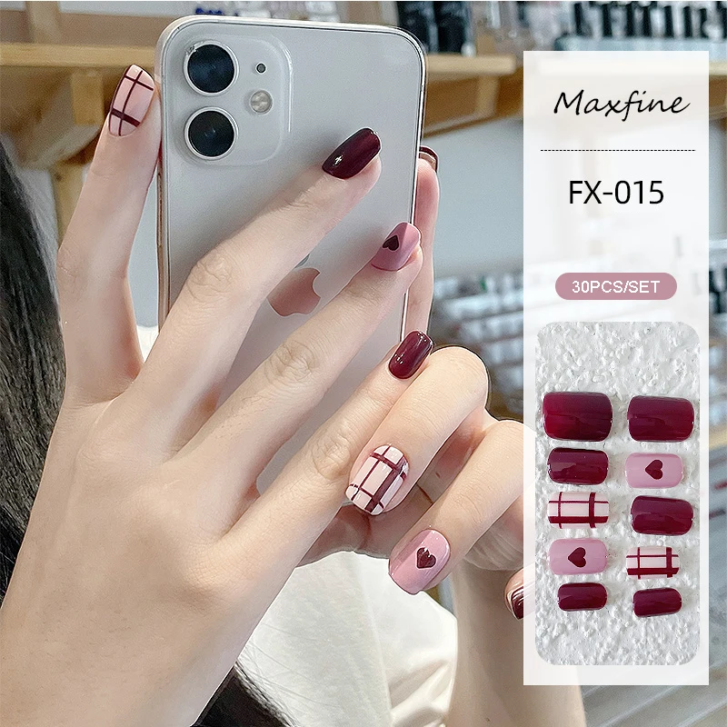 Reusable Fake Press On Finger Nails Full Cover False Wearable Nail Tips 30Pcs Artificial Fingernails