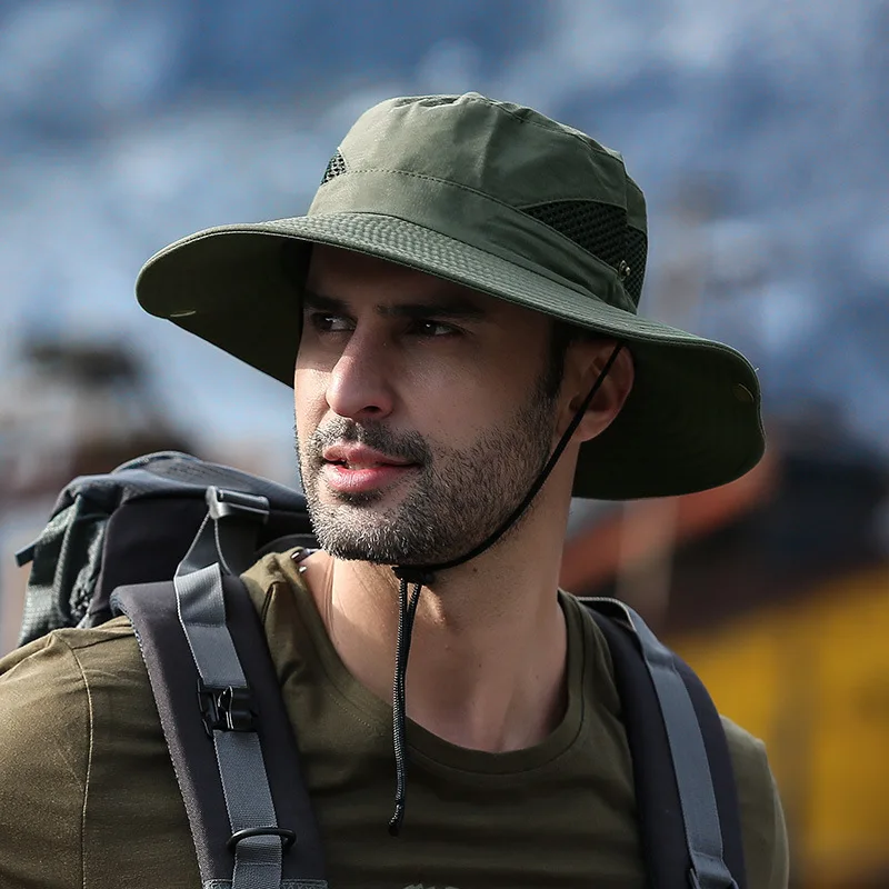 khaki bucket hat with string