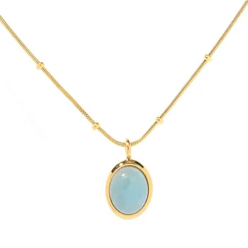18 K Gold Blue Stone Aquamarine Pendant Necklace Sexy Choker for Woman 316L Stainless steel Jewelry Factory Wholesale Never Fade