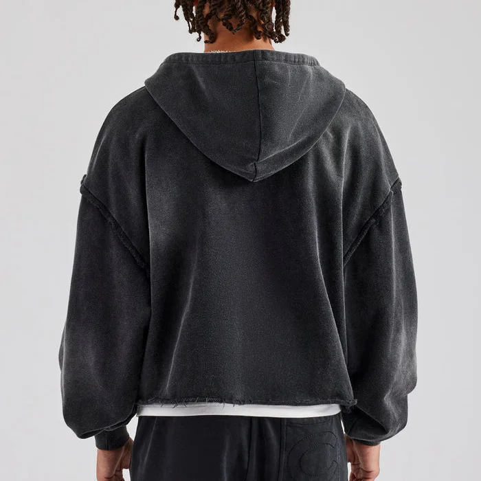 product custom acid washed 460 gsm cotton hoodie oversized boxy fit cropped full zip embossed streetwear distressed mens hoodie-3