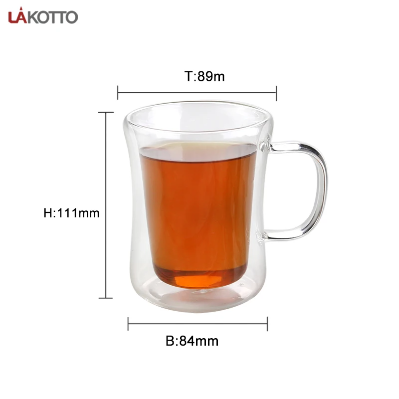 Heat-resistant reusable high borosilicate clear double-wall glasses tea coffee milk mug cup with handle double wall glass