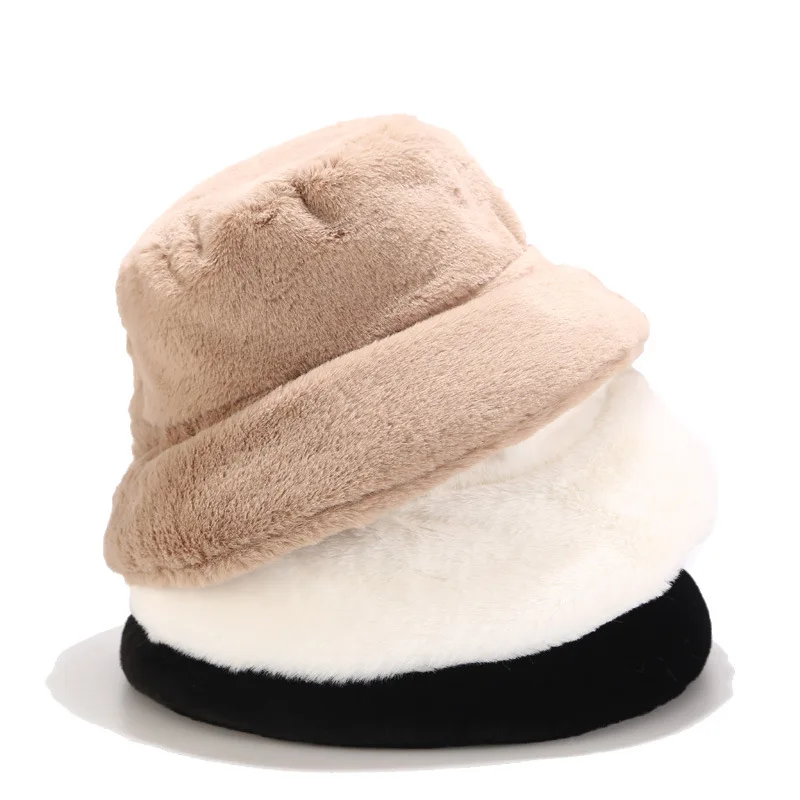 Topi Bucket Bulu Palsu Berbulu Hangat 