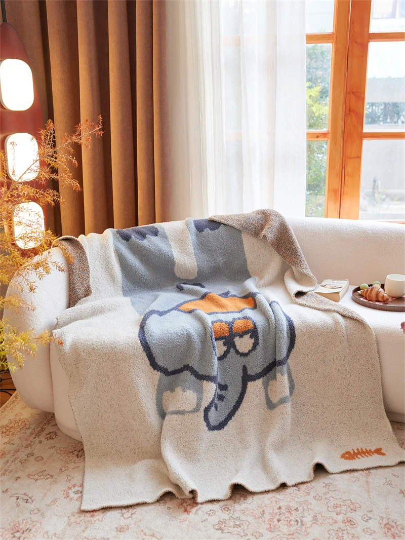 yiruio super soft and comfortable cute elephant jacquard knitted throw blanket for home decoration gift and travel ayd-62