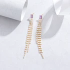 Dangle Earrings New Brass Real Gold Purple Cubic Zircon Dangle Drop Earrings For Women Luxury Gift