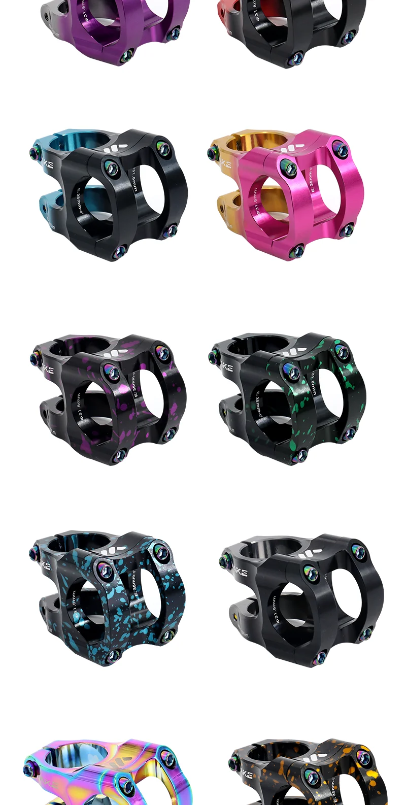 MTB Bike Stem Colorful Rainbow 31.8mm 35mm Dual Color Bicycle Handlebar Short Riser Suitable for MTB Road Bike WAKE Riser