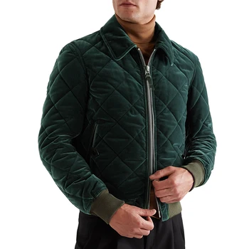 Qignzhihuo stand collar leather trim plus size cotton velvet all over quilted polyester fill winter new style mens bomber jacket