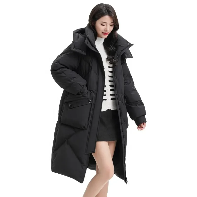 Women Down Puffer Jacket with Hood Hooded Winter Down Puffer Coat for Women with Faux-Fur Hood & Collar