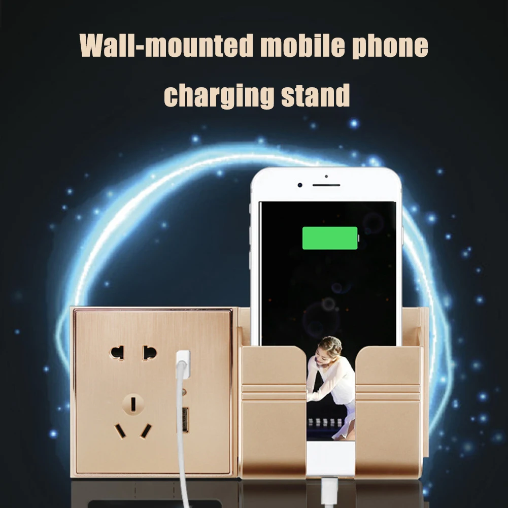 Wall Paste Mounted Mobile Phone Charging Storage Rack Bedroom Remote Control Storage Box Charging Stand Holder.jpg