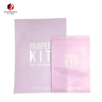 Custom Print Pink Pamper Kit Packaging Plastic 3 Side Seal Bag With Ziplock One Side Foil One Side Clear Spot UV Printing